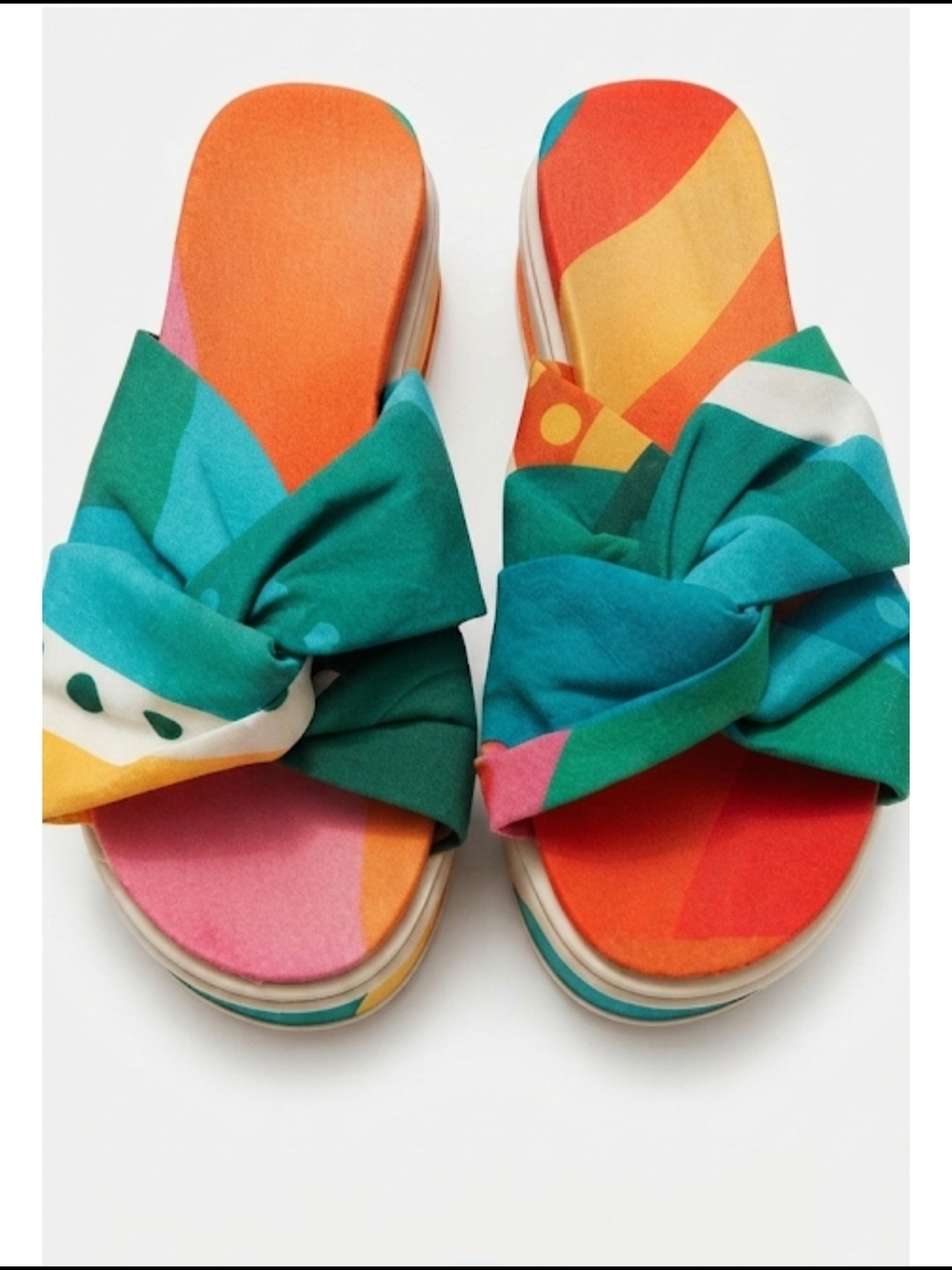Vibrant Multicolor Platform Sandals - Brazilian Made - Size 37 (8) Unbranded